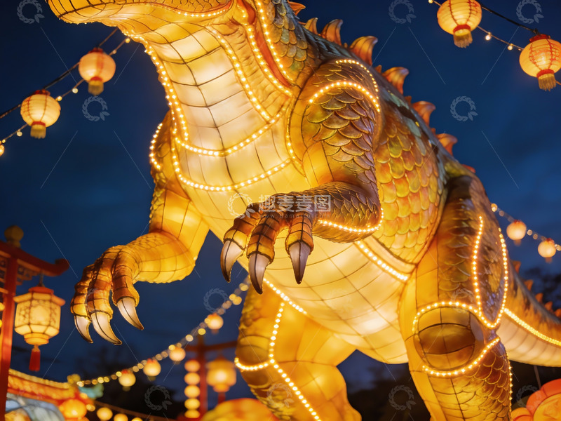 高清大图下载【趣麦麦图】夜景灯光恐龙造型灯笼