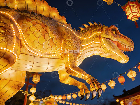 夜景中发光的恐龙灯笼造型