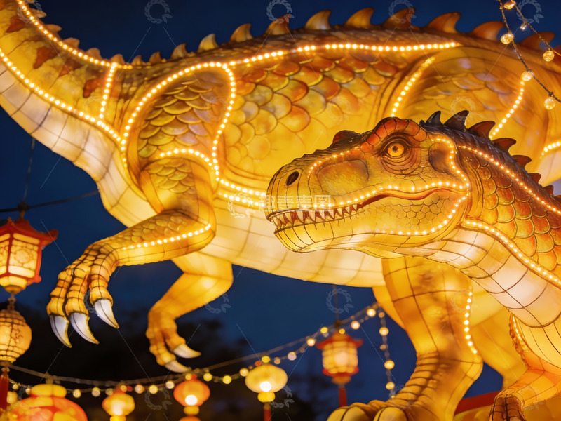 高清大图下载【趣麦麦图】夜景灯光恐龙造型灯笼
