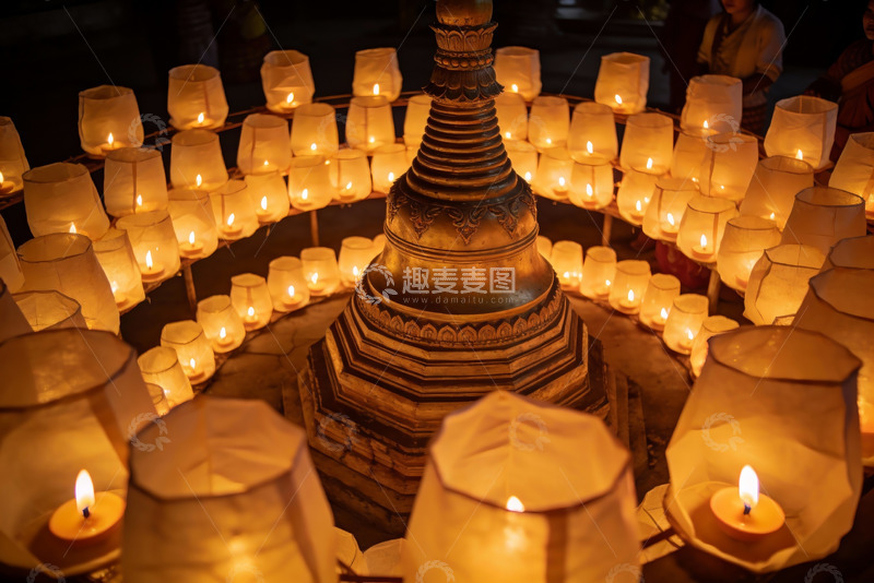 高清大图下载【趣麦麦图】佛塔烛光祈福夜景