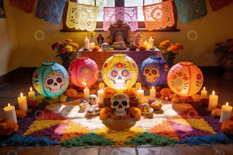 高清大图下载【趣麦麦图】色彩斑斓的亡灵节祭坛