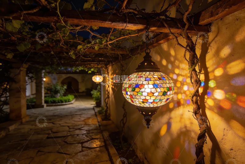 高清大图下载【趣麦麦图】夜色庭院彩灯光影