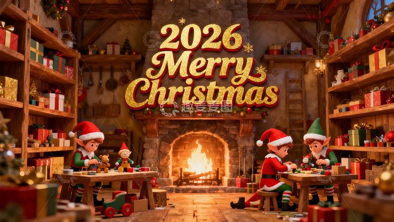 高清大图下载【趣麦麦图】圣诞精灵制作礼物温馨场景