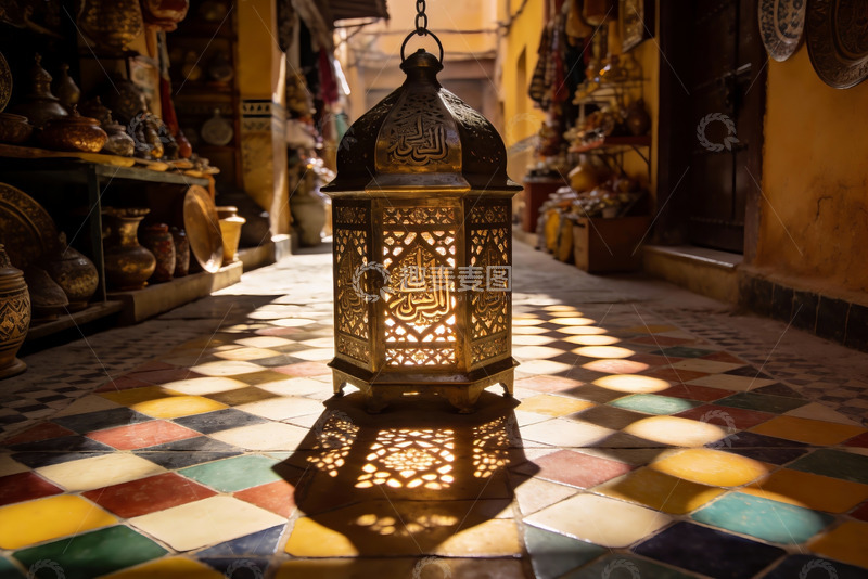 高清大图下载【趣麦麦图】异域风情街巷中的古灯