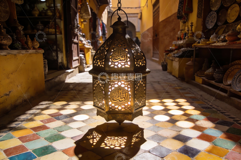 高清大图下载【趣麦麦图】异域风情灯笼照亮彩色巷道