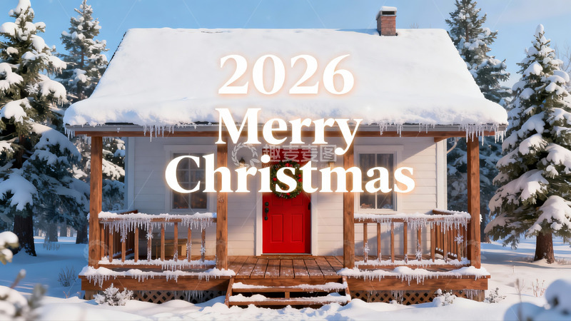 高清大图下载【趣麦麦图】雪景小屋圣诞祝福