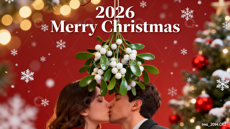 高清大图下载【趣麦麦图】圣诞恋人亲吻温馨节日氛围