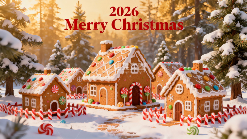 高清大图下载【趣麦麦图】雪地姜饼屋圣诞场景