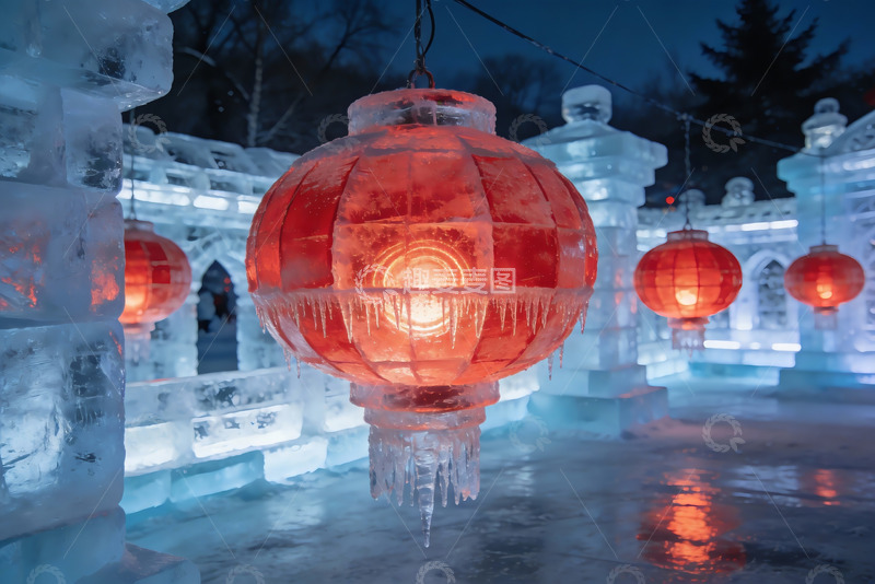 高清大图下载【趣麦麦图】冰灯笼夜景