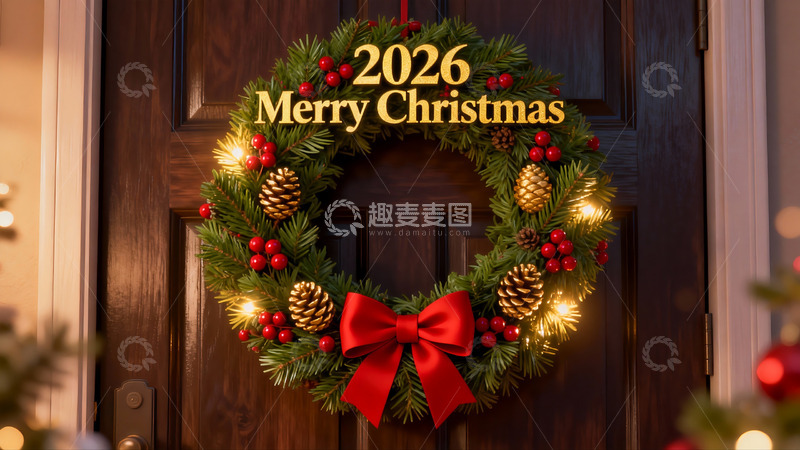高清大图下载【趣麦麦图】圣诞花环装饰门