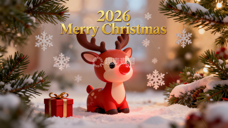 高清大图下载【趣麦麦图】圣诞驯鹿摆件与礼物盒