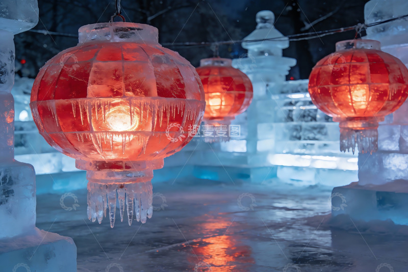 高清大图下载【趣麦麦图】冰灯笼夜景
