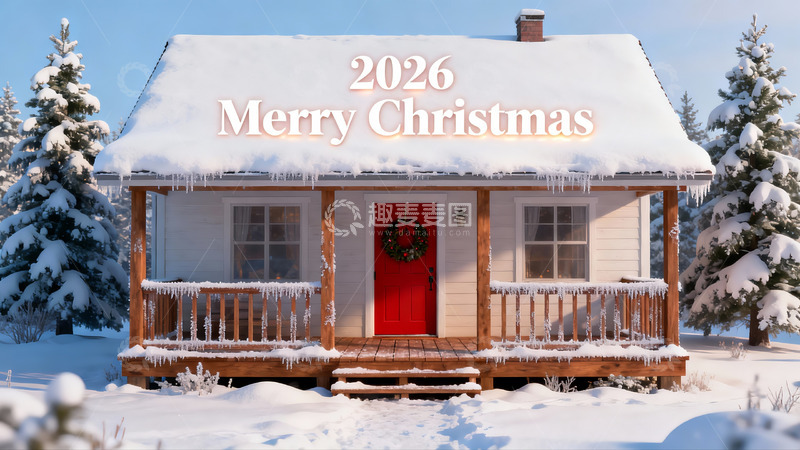 高清大图下载【趣麦麦图】雪景圣诞小屋温馨节日氛围