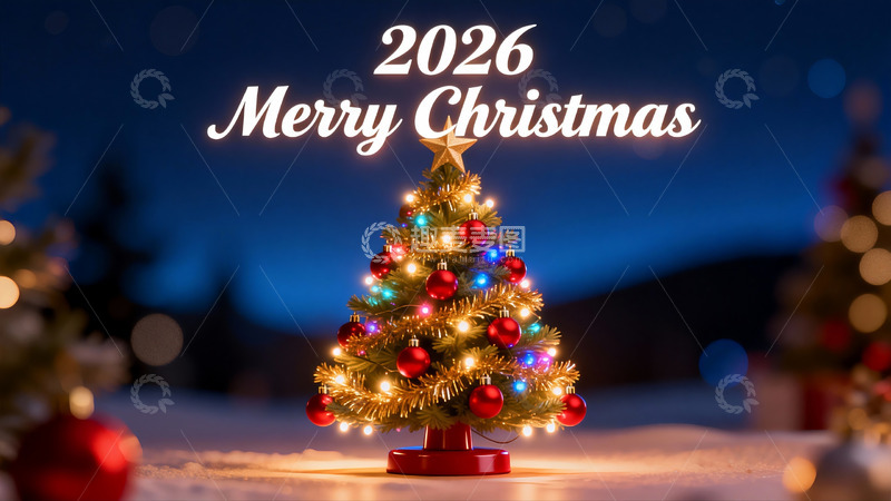 高清大图下载【趣麦麦图】2026圣诞树夜景装饰