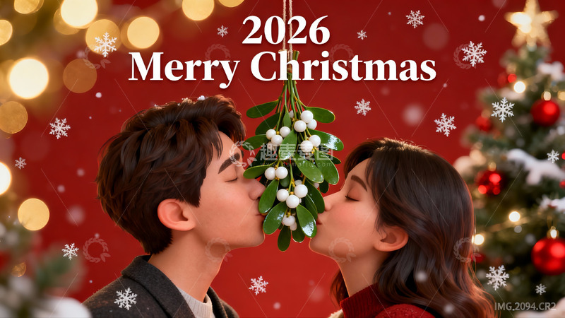 高清大图下载【趣麦麦图】情侣圣诞亲吻温馨画面