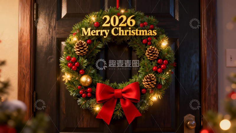 高清大图下载【趣麦麦图】圣诞花环装饰门