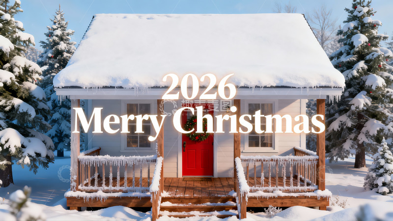 高清大图下载【趣麦麦图】雪景小屋圣诞祝福