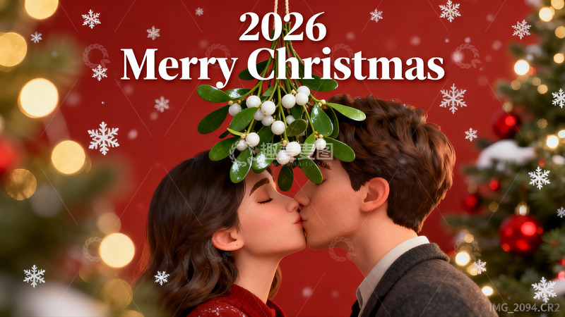 高清大图下载【趣麦麦图】圣诞恋人亲吻温馨节日氛围