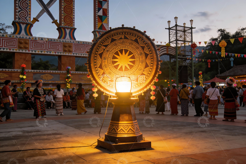 高清大图下载【趣麦麦图】夜晚广场上的民族鼓灯会