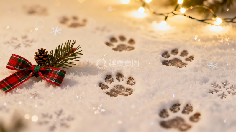 高清大图下载【趣麦麦图】雪地爪印圣诞装饰