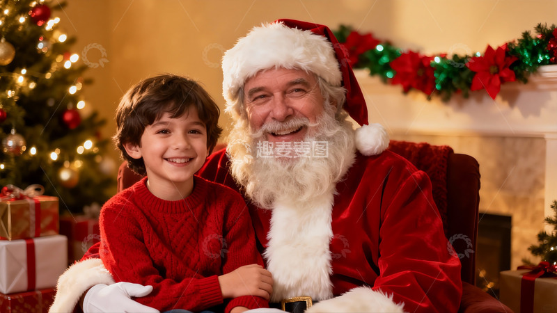 高清大图下载【趣麦麦图】圣诞老人与男孩温馨合影