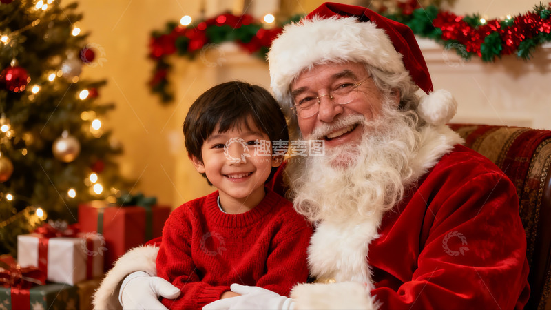 高清大图下载【趣麦麦图】圣诞老人与孩童温馨合影