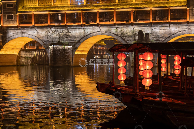 高清大图下载【趣麦麦图】夜色江桥红灯笼