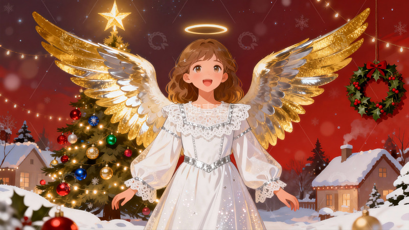 高清大图下载【趣麦麦图】圣诞天使雪景插画