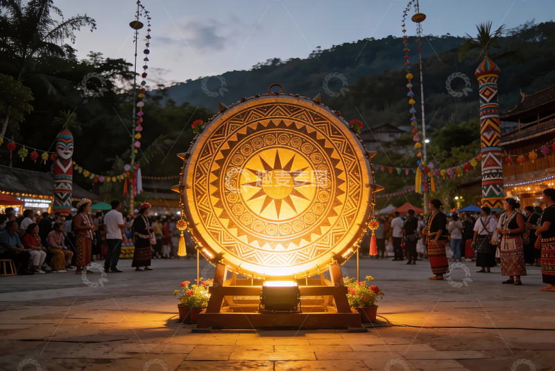 高清大图下载【趣麦麦图】夜晚广场大型鼓饰灯光秀