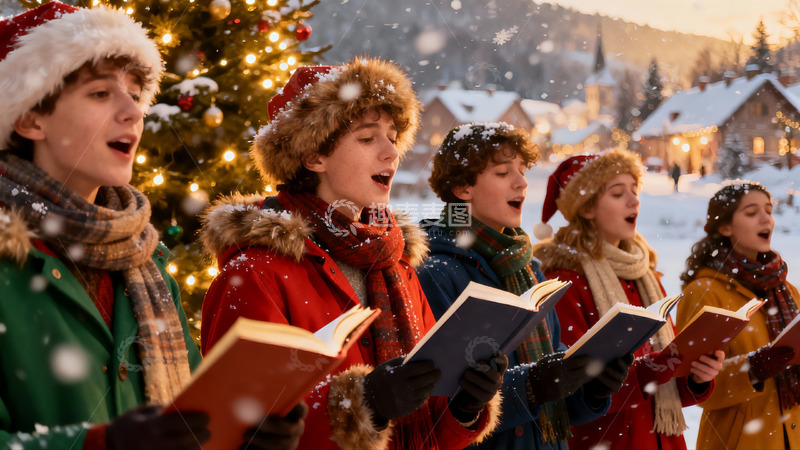 高清大图下载【趣麦麦图】雪中圣诞合唱团