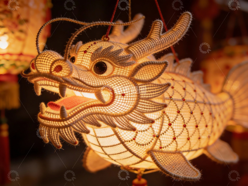 高清大图下载【趣麦麦图】发光龙形灯笼细节特写