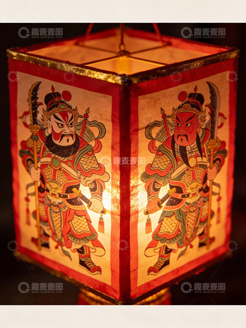 高清大图下载【趣麦麦图】传统纸灯笼上的门神图案