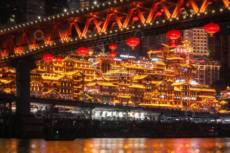 高清大图下载【趣麦麦图】夜景灯光璀璨桥梁与建筑