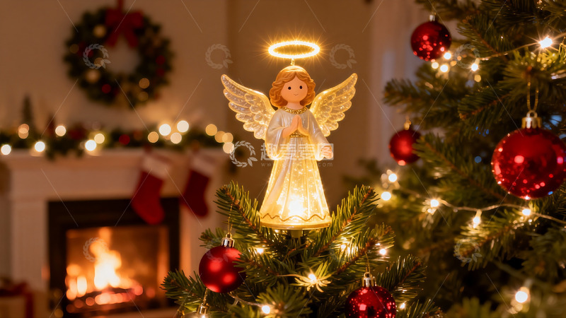 高清大图下载【趣麦麦图】圣诞树天使装饰温馨节日场景