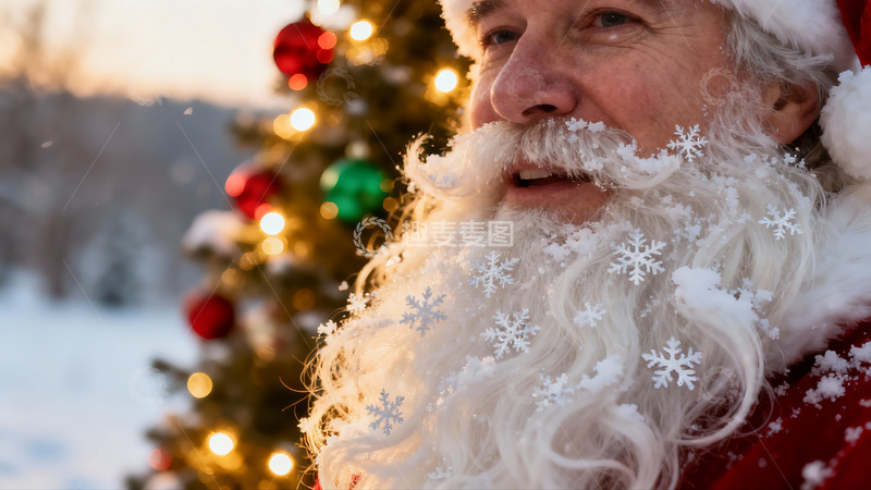 高清大图下载【趣麦麦图】圣诞老人雪中微笑