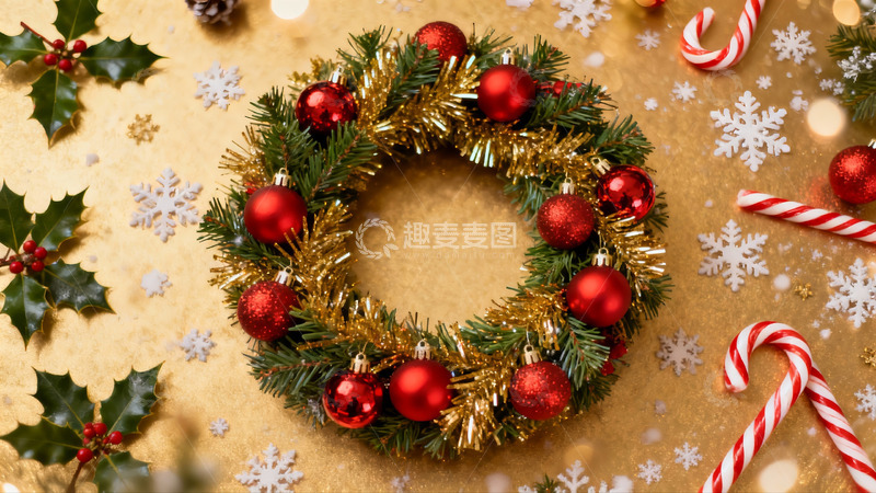 高清大图下载【趣麦麦图】圣诞花环与节日装饰