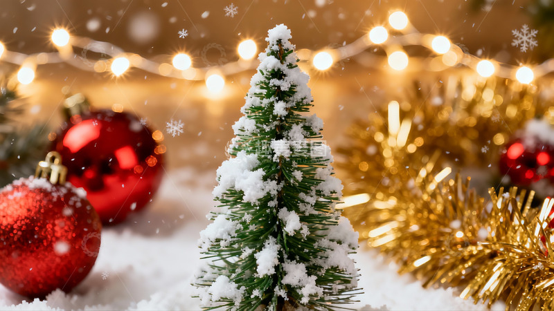 高清大图下载【趣麦麦图】圣诞树与装饰球的节日场景