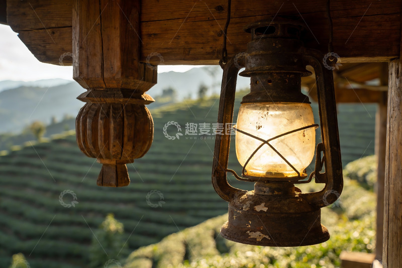 高清大图下载【趣麦麦图】古灯映衬梯田风光