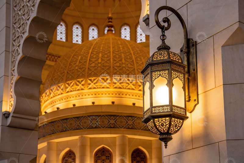 高清大图下载【趣麦麦图】伊斯兰建筑穹顶与壁灯特写