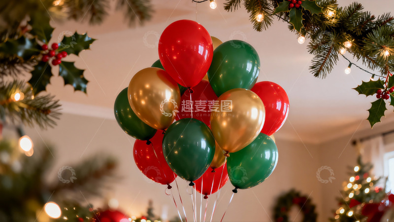 高清大图下载【趣麦麦图】圣诞气球与绿植装饰