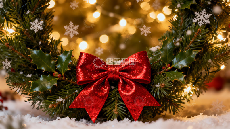高清大图下载【趣麦麦图】圣诞花环雪景装饰