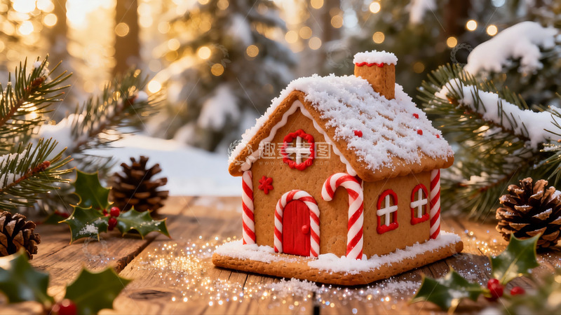 高清大图下载【趣麦麦图】圣诞姜饼屋雪景装饰