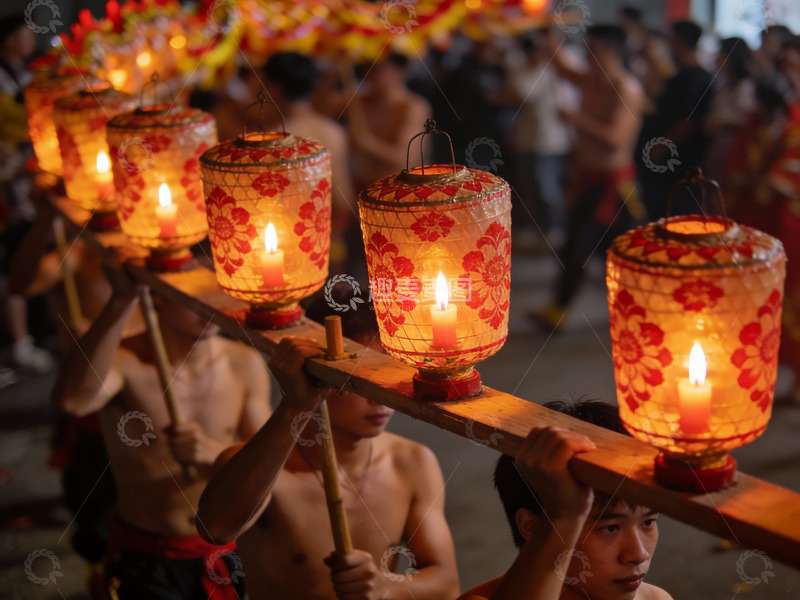 高清大图下载【趣麦麦图】男子抬花灯游行庆祝节日