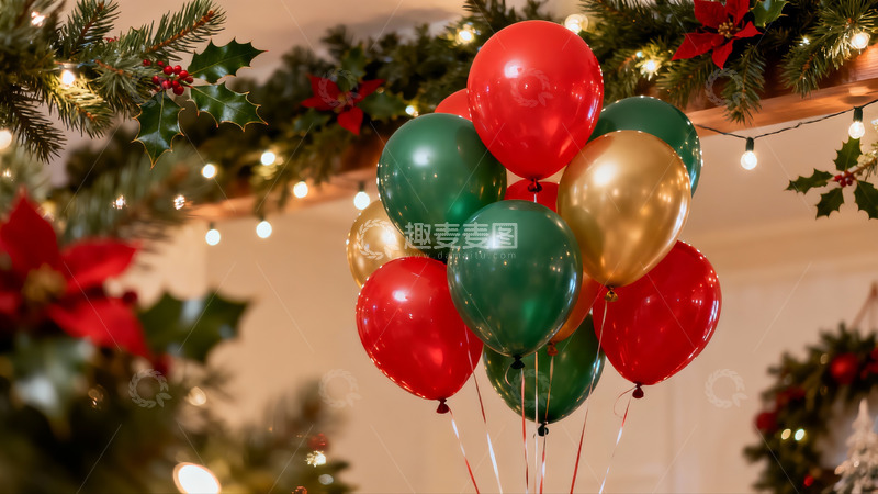 高清大图下载【趣麦麦图】圣诞装饰气球与绿植