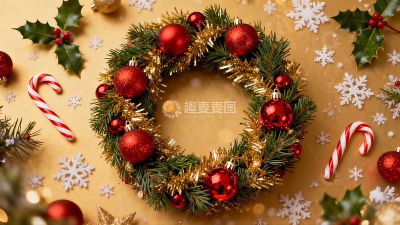 圣诞花环与节日装饰品