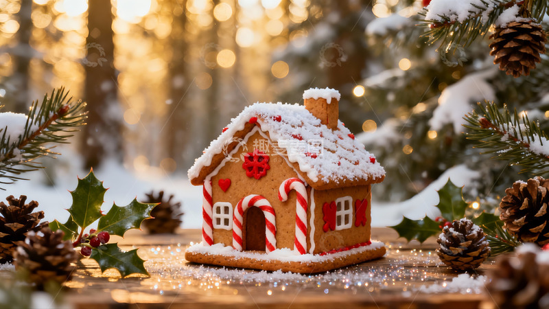 高清大图下载【趣麦麦图】圣诞姜饼屋雪景