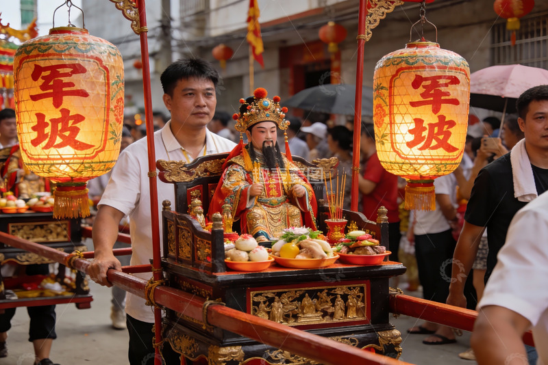 高清大图下载【趣麦麦图】街头祭拜神像游行热闹非凡