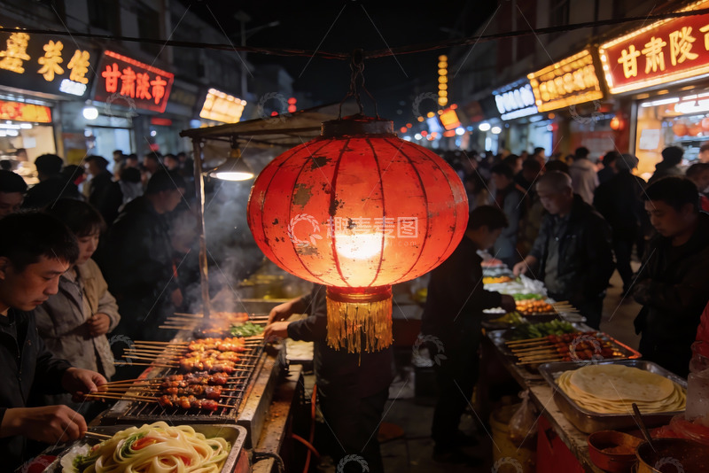 高清大图下载【趣麦麦图】夜市灯火辉煌 烧烤摊前人潮涌动