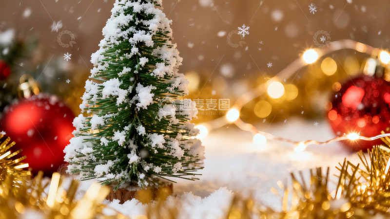 高清大图下载【趣麦麦图】圣诞树雪景装饰节日氛围