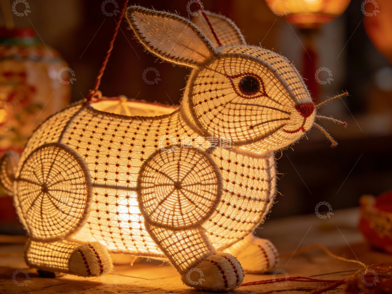 高清大图下载【趣麦麦图】发光兔子灯笼温馨场景